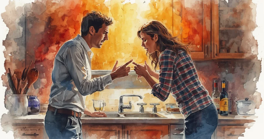 a man and woman argue to each other